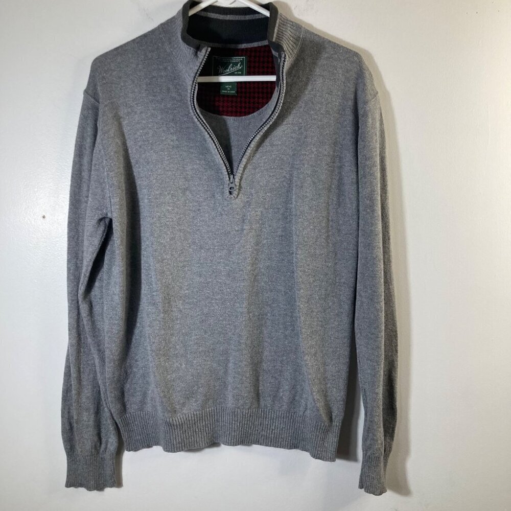 Mens Woolrich 1/4 Zip‎ Wool Blend Sweater Gray M Cotton Nylon Wool